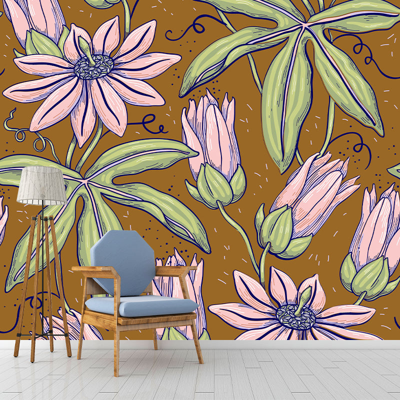 Illustration Stain Resistant Mural Plant Pattern Living Room Wall Mural