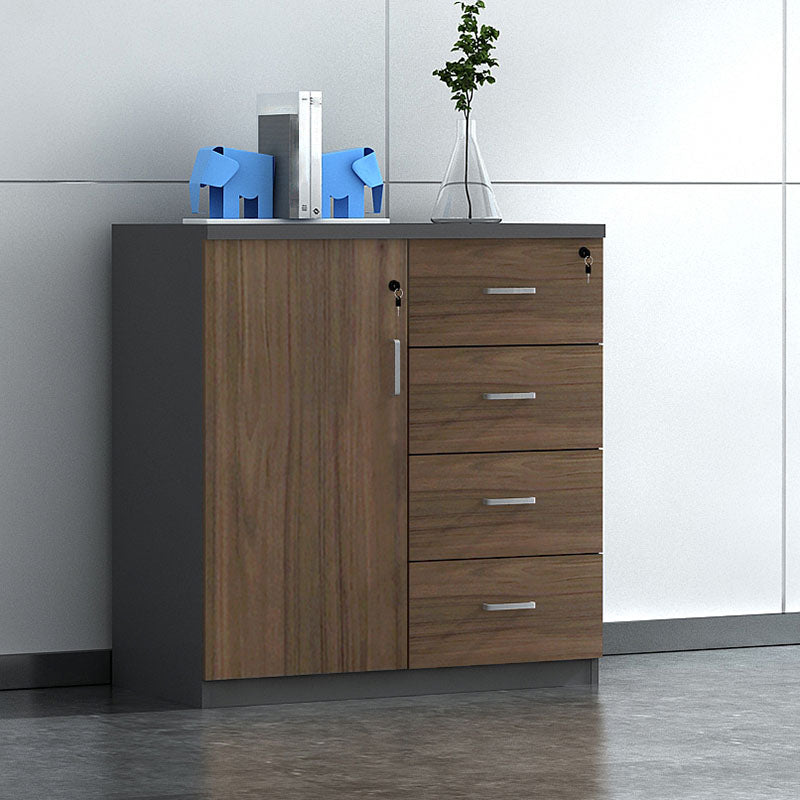 Nordic Lateral Filing Cabinet Brown Wooden Frame Key Locking File Cabinet