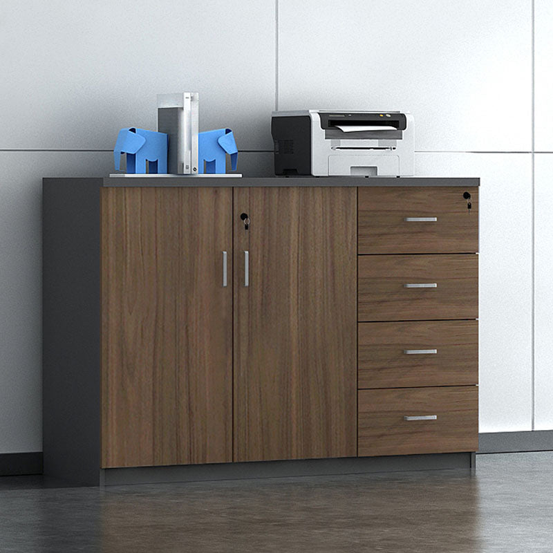 Nordic Lateral Filing Cabinet Brown Wooden Frame Key Locking File Cabinet