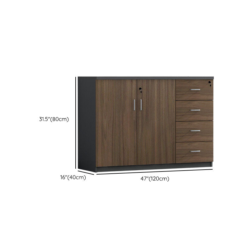 Nordic Lateral Filing Cabinet Brown Wooden Frame Key Locking File Cabinet