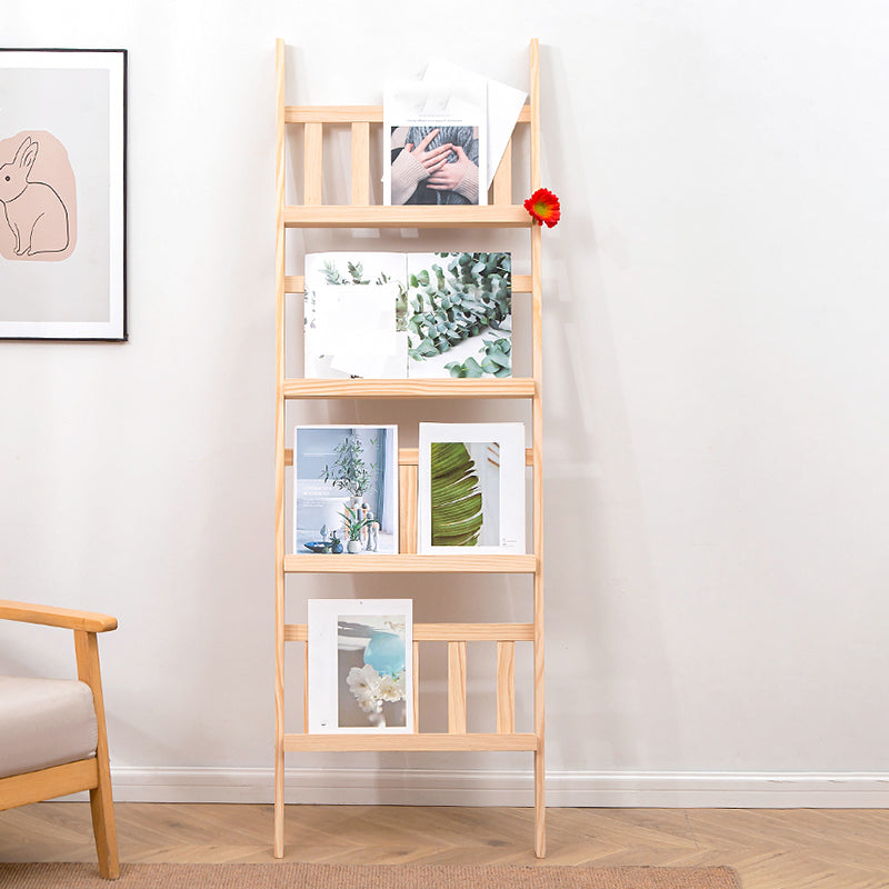 Modern Style Solid Wood Bookshelf Open Back Ladder Bookcase for Home