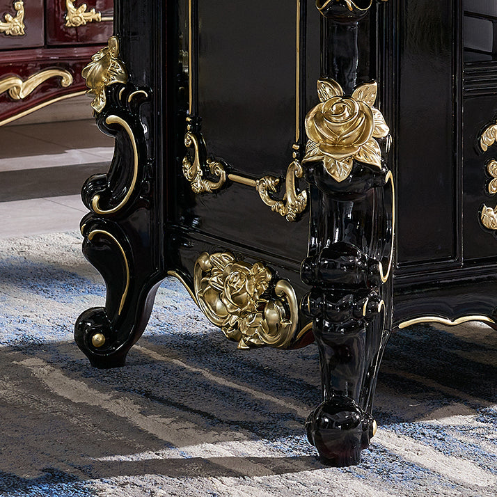 Glam Kitchen Table with Faux Marble Top Solid Wood Legs in Black