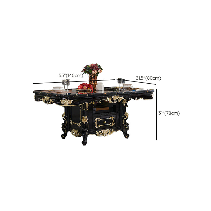 Glam Kitchen Table with Faux Marble Top Solid Wood Legs in Black
