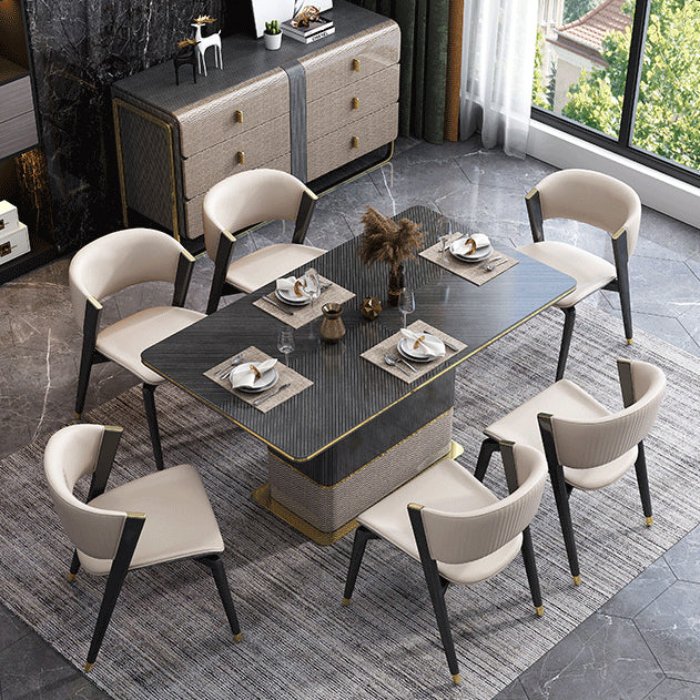 Rectangular Dining Table Modern Wood Tabletop with Metal Pedestal Base