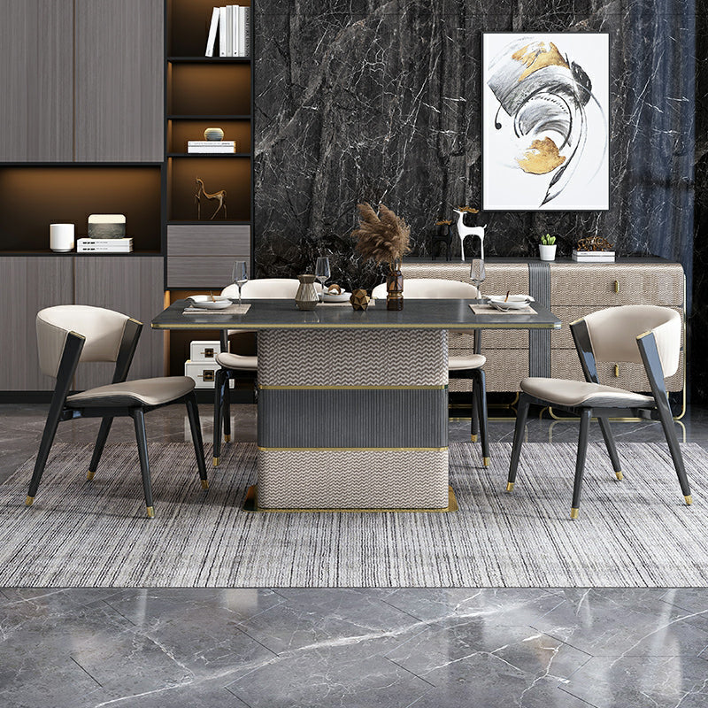 Rectangular Dining Table Modern Wood Tabletop with Metal Pedestal Base