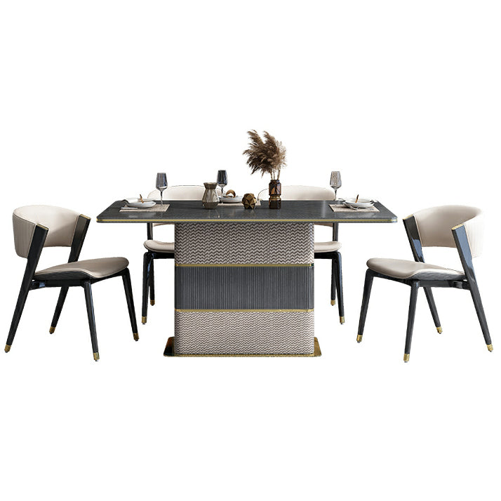 Rectangular Dining Table Modern Wood Tabletop with Metal Pedestal Base