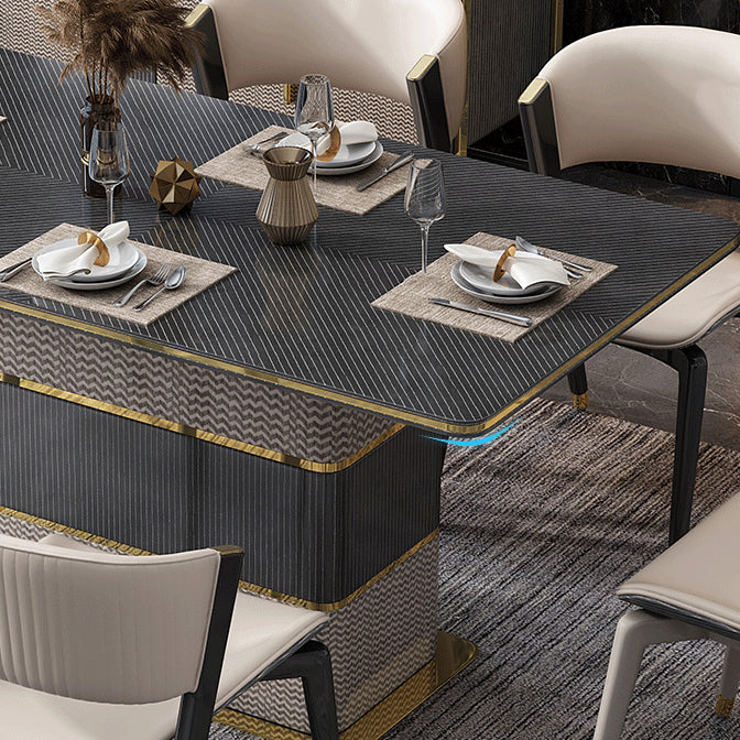 Rectangular Dining Table Modern Wood Tabletop with Metal Pedestal Base