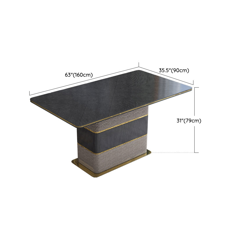 Rectangular Dining Table Modern Wood Tabletop with Metal Pedestal Base