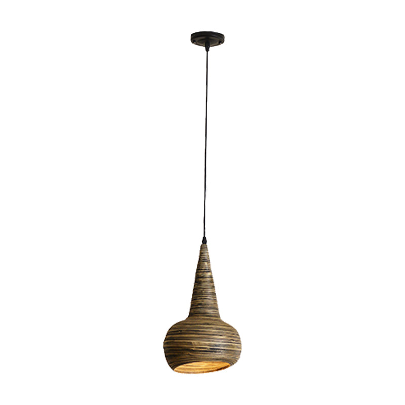 Bamboo Urn Shape Down Lighting Modernism 1 Head Suspension Pendant Lamp in Brown for Restaurant