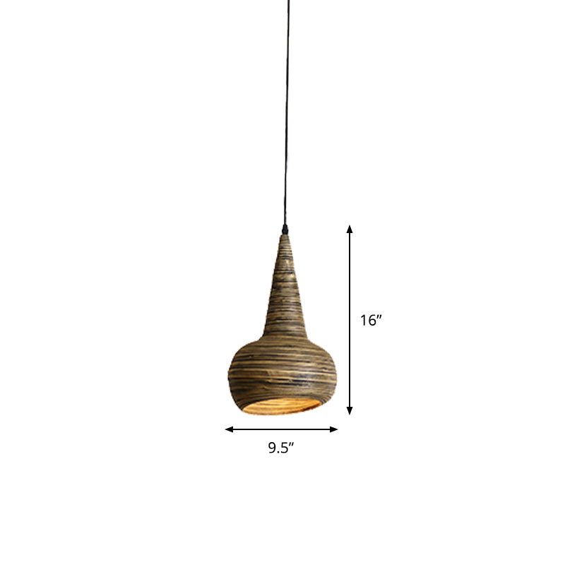 Bamboo Urn Shape Down Lighting Modernism 1 Head Suspension Pendant Lamp in Brown for Restaurant
