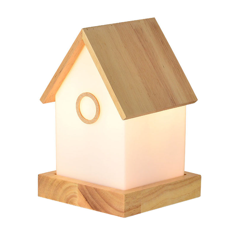 Lampe de nuit en forme de maison en bois lumière contemporain lampe de table de nuit beige à LED contemporain pour le chevet