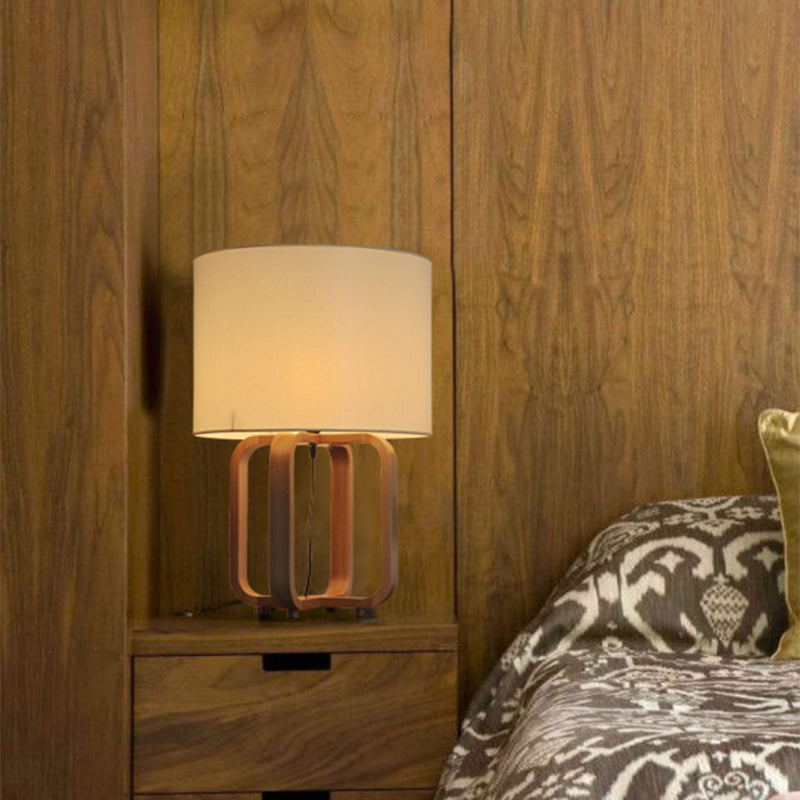 Drum en vierkant frame tafellamp Aziatisch hout 1-lichts slaapkamernachtlamp in beige