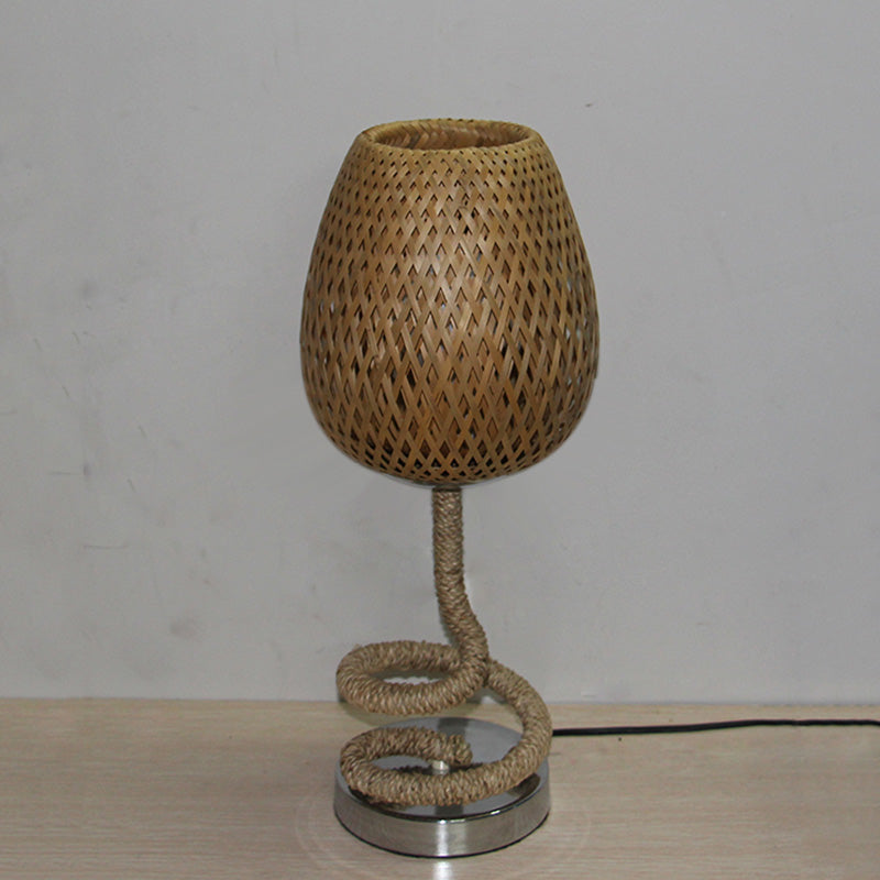 Mesa nocturna de forma de brox Flaxen ASIA ASIA 1 BULB Bamboo Rattan Night Lamp con diseño de cuerda
