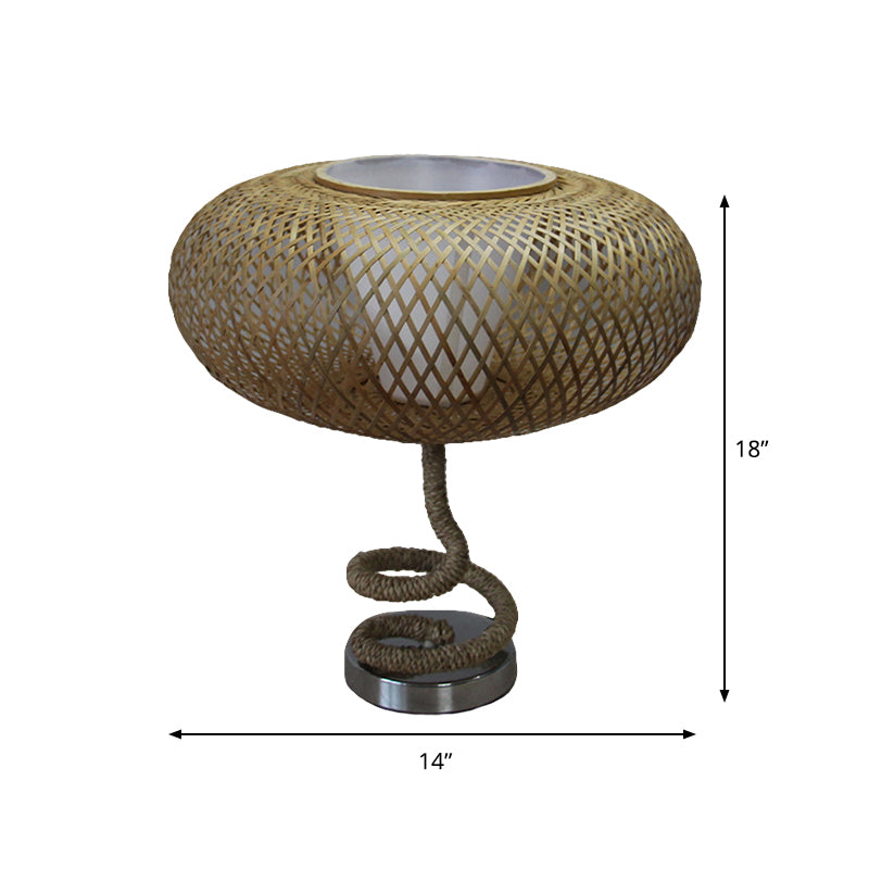 Palabra de noche ovalada tejida Rattan de bambú asiático 1 Lámpara de noche de linaza con diseño de cuerda