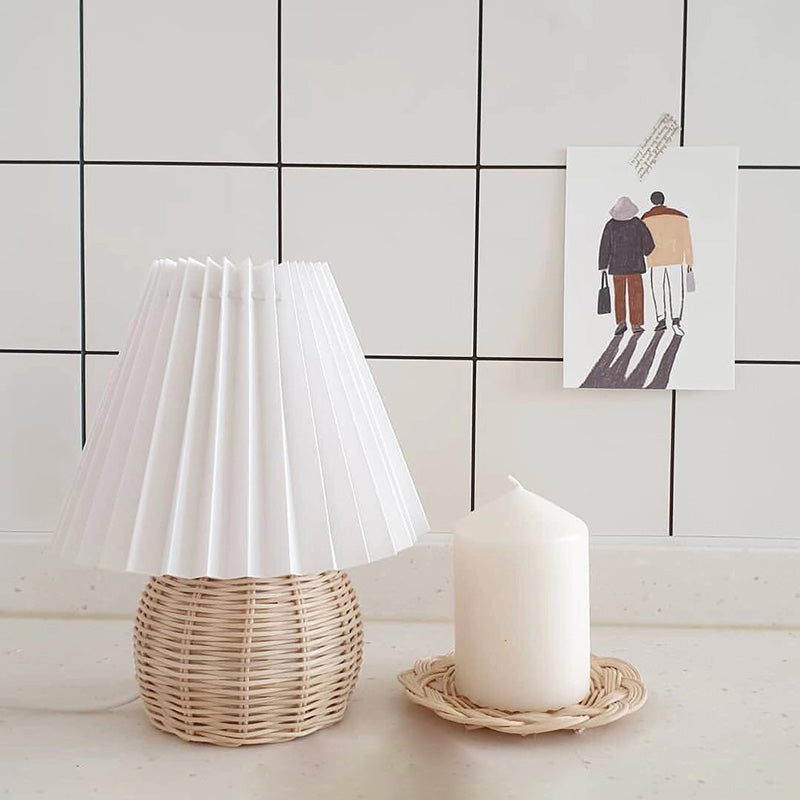 Ball Bamboo Rattan Table Light Modernist 1 Bulb White Night Lampada con cento per la piega