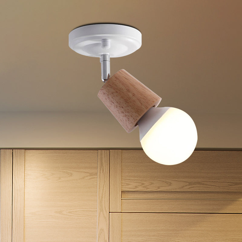 Metal Bare Bulb Semi Flush Ceiling Light Modern 1 Light White Finish Flushmount with Wood Top