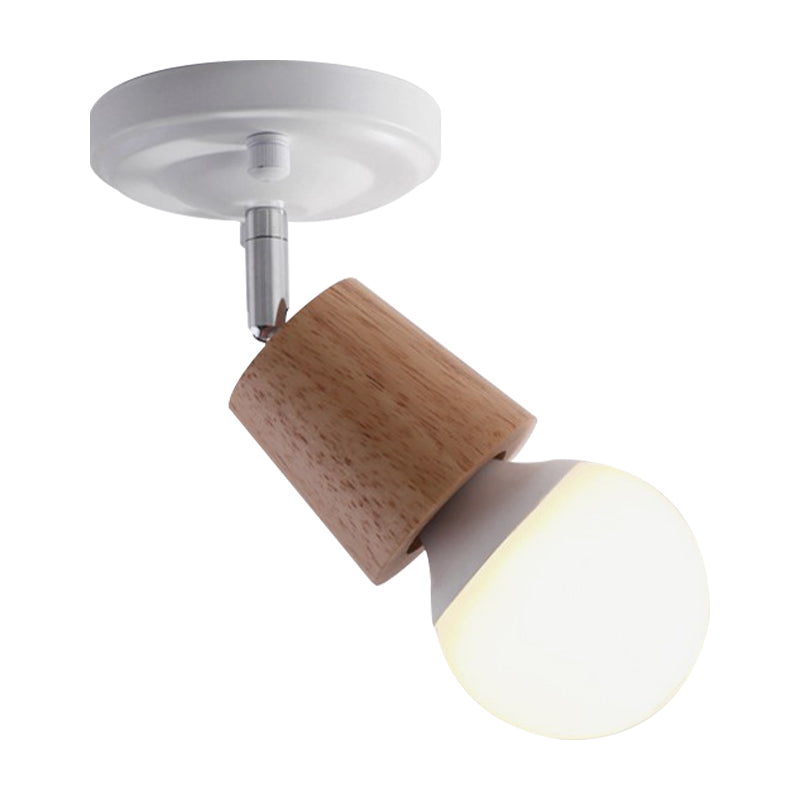 Metal Bare Bulb Semi Flush Ceiling Light Modern 1 Light White Finish Flushmount with Wood Top