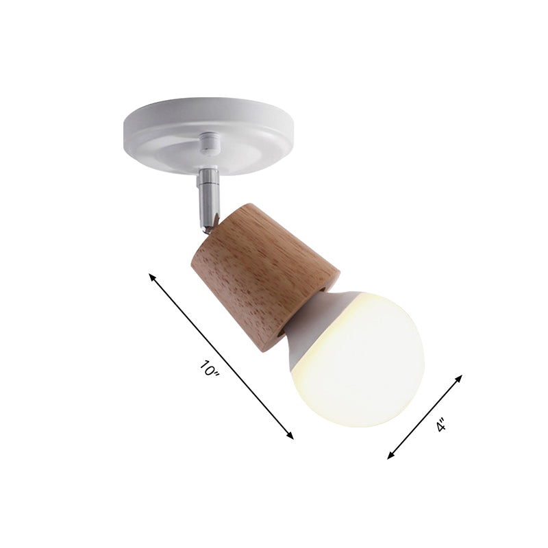 Metal Bare Bulb Semi Flush Ceiling Light Modern 1 Light White Finish Flushmount with Wood Top