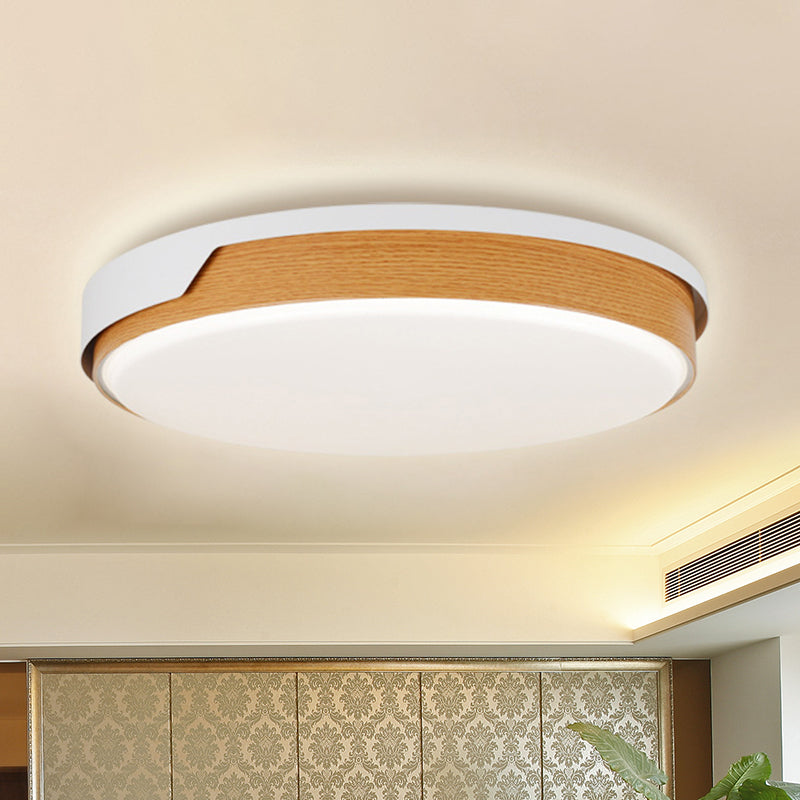 Beige Circle Flush Ceiling Light Modernist LED Wood Flush Mounted Lamp for Bedroom