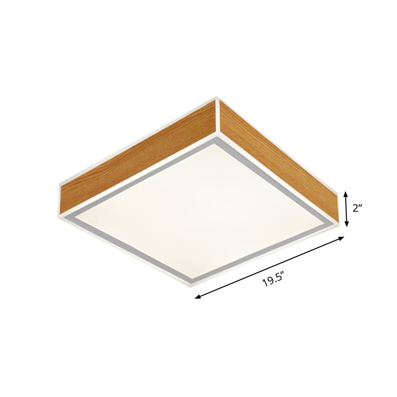 Squared Wood Ceiling Mounted Fixture Modern LED Beige Flushmount Lighting in White/Warm Light