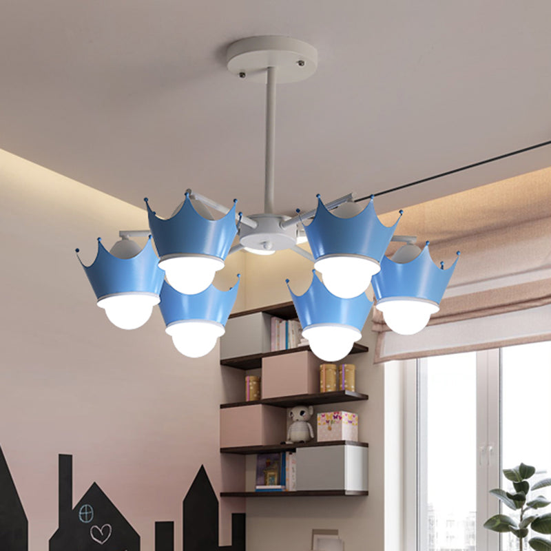 Chandelier de plafond en fer radial Kid 6/8 Bulbes Portes de suspension en jaune / bleu avec un ombre de lampe à la couronne