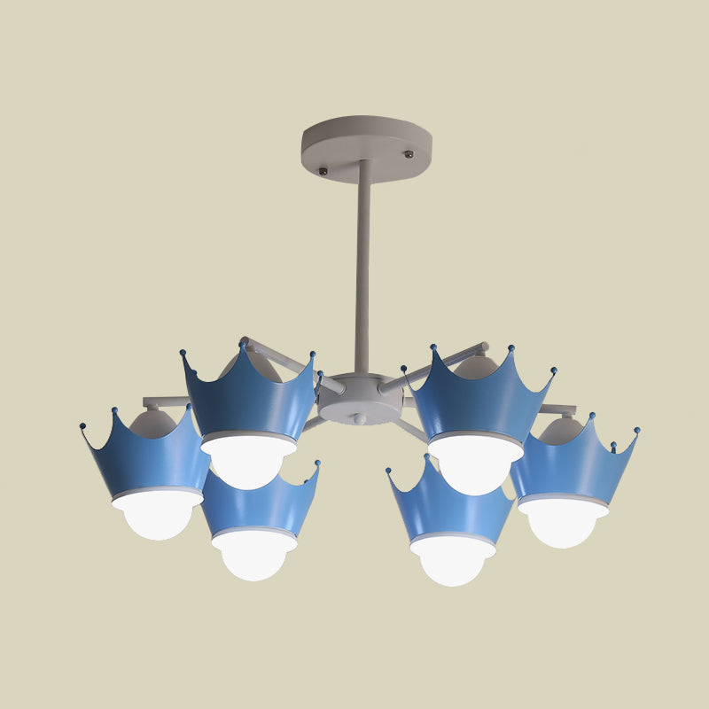 Chandelier de plafond en fer radial Kid 6/8 Bulbes Portes de suspension en jaune / bleu avec un ombre de lampe à la couronne
