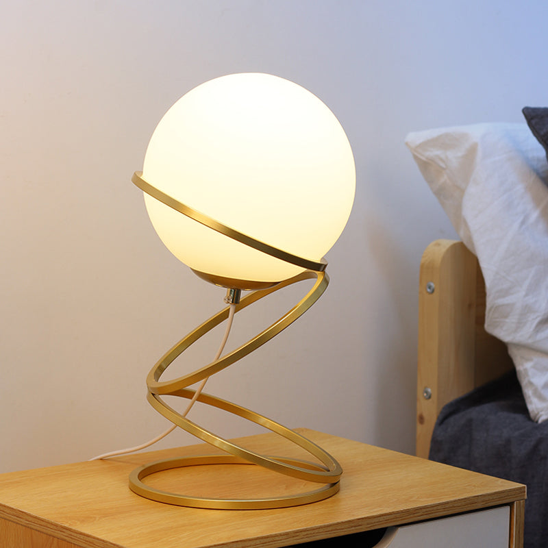 Metal 4-Ring Table Light Postmodern 1 Light Gold Finish Night Lamp with Global Frosted Glass Shade