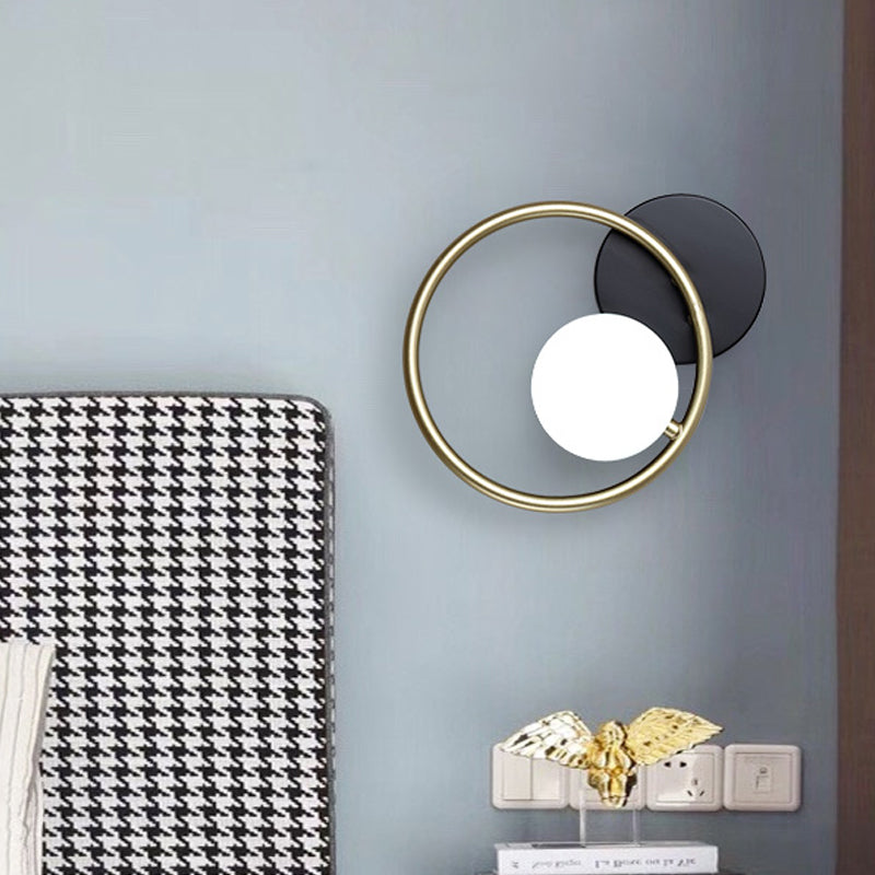 Gouden en zwarte ring wand gemonteerd licht postmodern 1-licht metallic sconce lamp armatuur