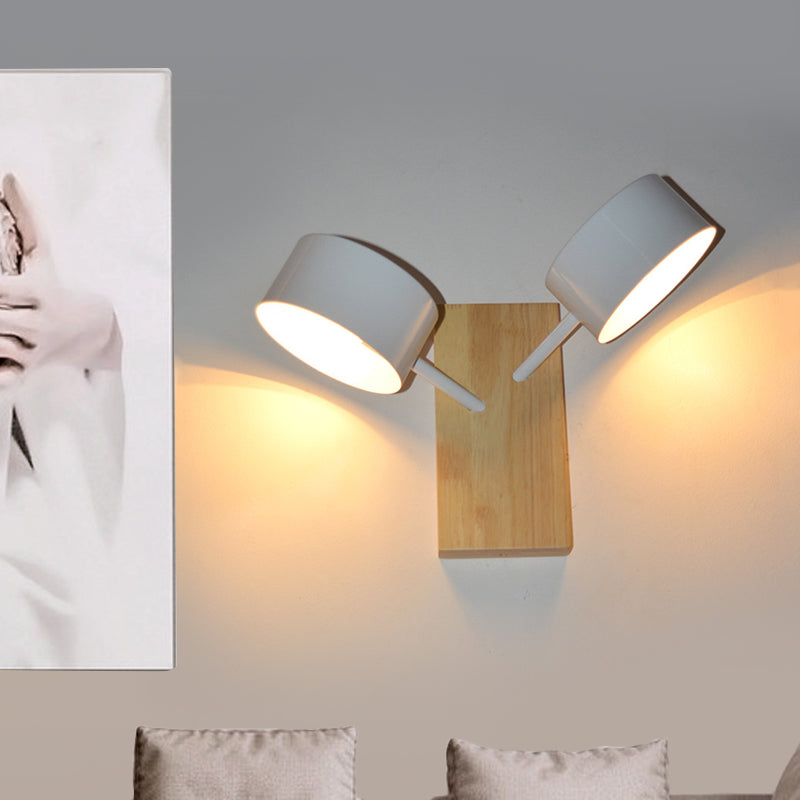 Double luminaliste de tambour à double tambour moderniste 2 têtes Appiculture murale en fer avec plaque arrière en bois rectangle