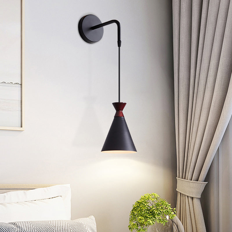 Iron Conical Wall Light Sconce Minimalism 1 Head Black/Grey/White Wall Mounted Lamp with Hanging Cord