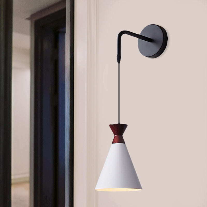 Iron Conical Wall Light Sconce Minimalism 1 Head Black/Grey/White Wall Mounted Lamp with Hanging Cord
