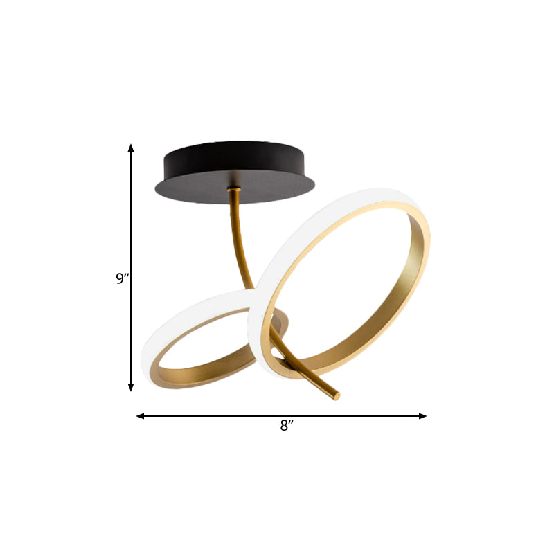 Black and Gold Ring Semi Mount Lighting Postmodern LED Metallic Flush Lamp Fixture