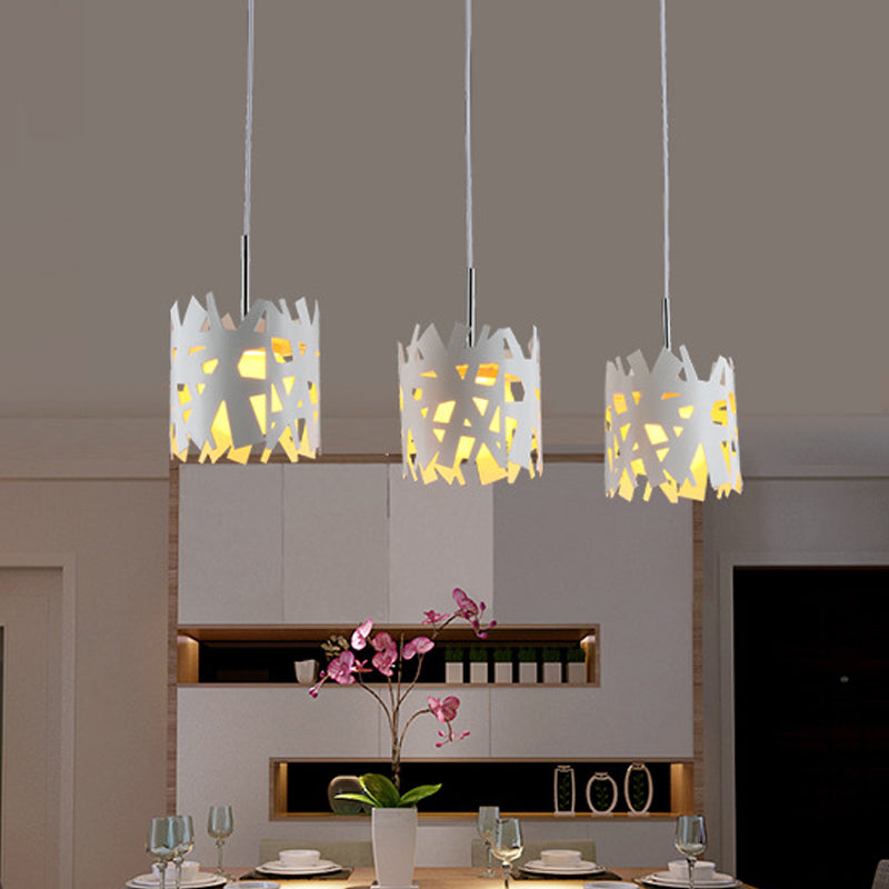 Iron Cylinder Cage Drop Pendant Light Modern 1 Bulb White Finish Ceiling Suspension Lamp
