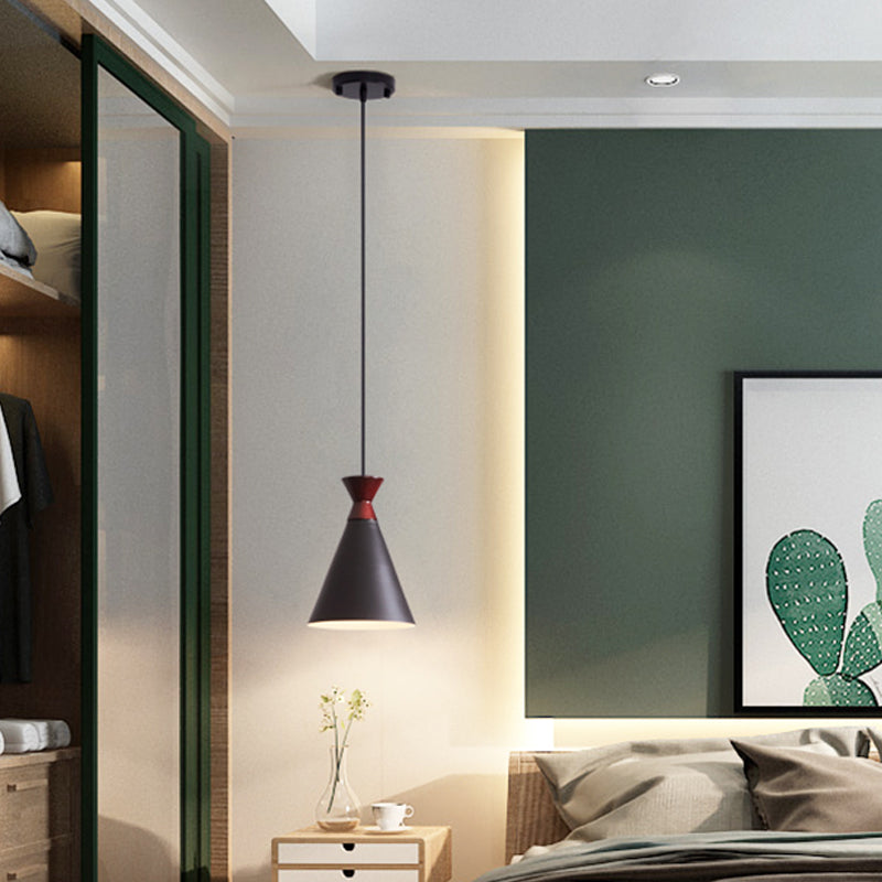 Wide Flare Drop Pendant Light Modernist Iron 1 Head Bedside Suspension Lamp in Black/Grey/White