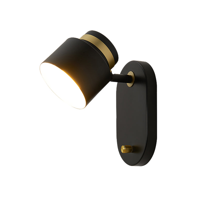Metal Small Drum Wall Mount Lighting Modern 1 Head Black and Gold LED Rotatable Sconce Lamp