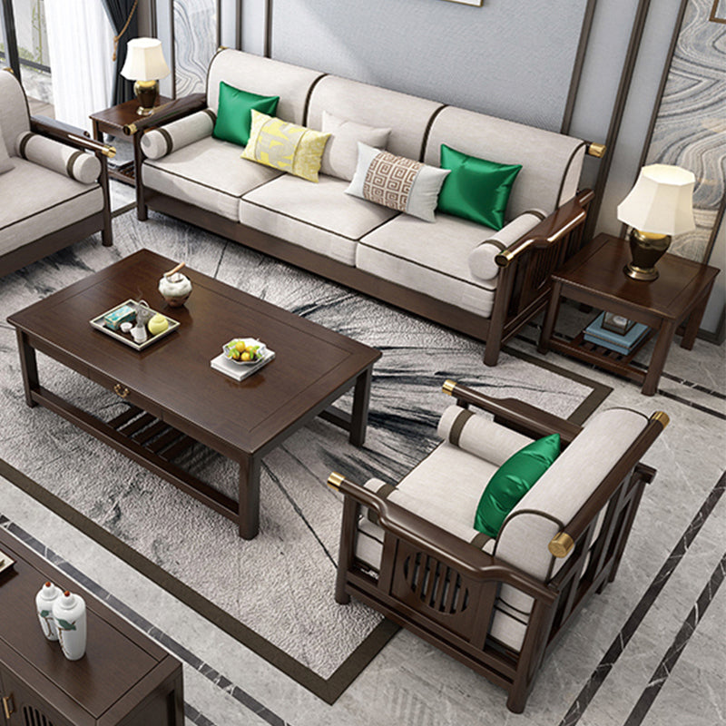 Contemporary Solid Wood Frame Cotton Blend Sofa in Brown For Living Room