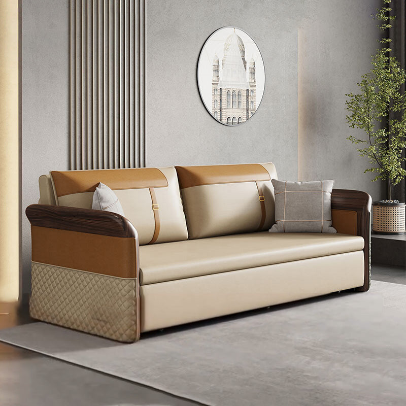 Contemporary Bonded Leather Sleeper Sofa with Pillow Back and Flared Arms