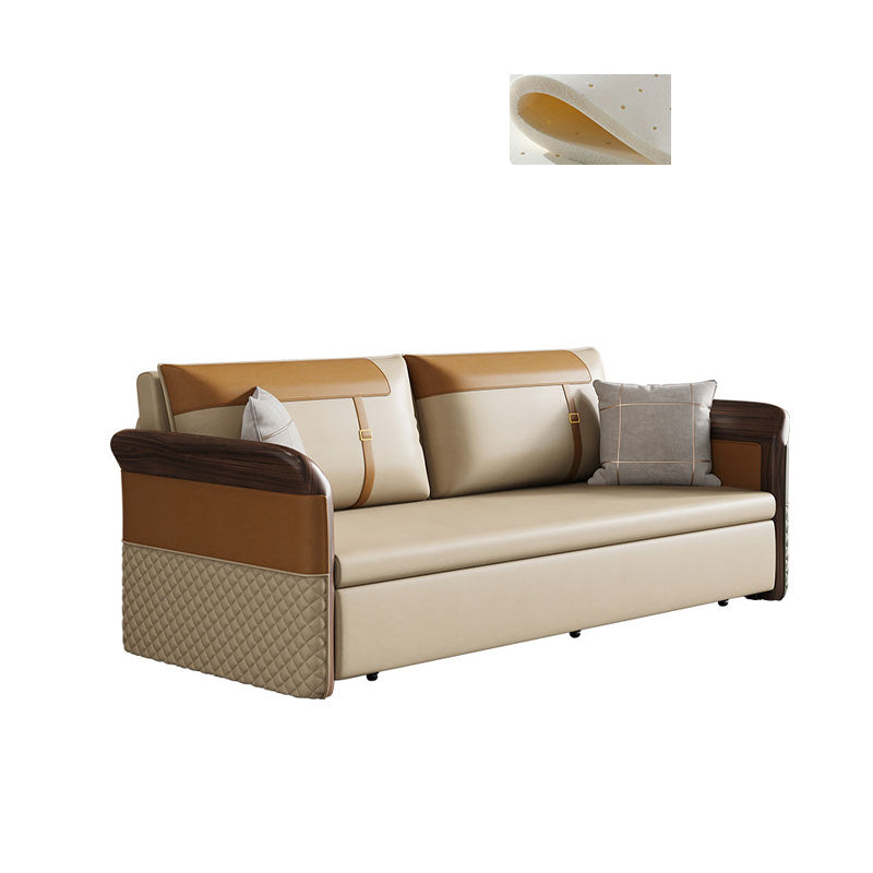 Contemporary Bonded Leather Sleeper Sofa with Pillow Back and Flared Arms