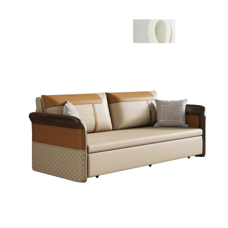 Contemporary Bonded Leather Sleeper Sofa with Pillow Back and Flared Arms