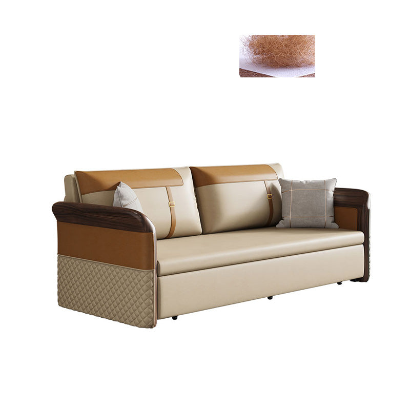 Contemporary Bonded Leather Sleeper Sofa with Pillow Back and Flared Arms