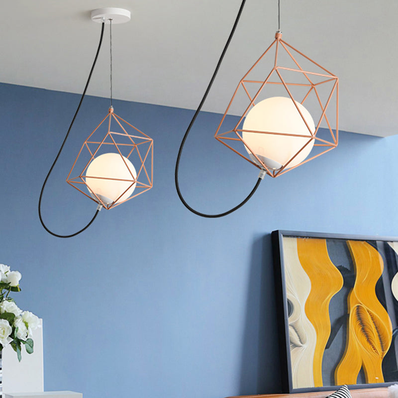 Cage de fil de fer de plafond de fer Hangage macaron 1 tête blanc / orange / verte finition pendulum lumière sur table