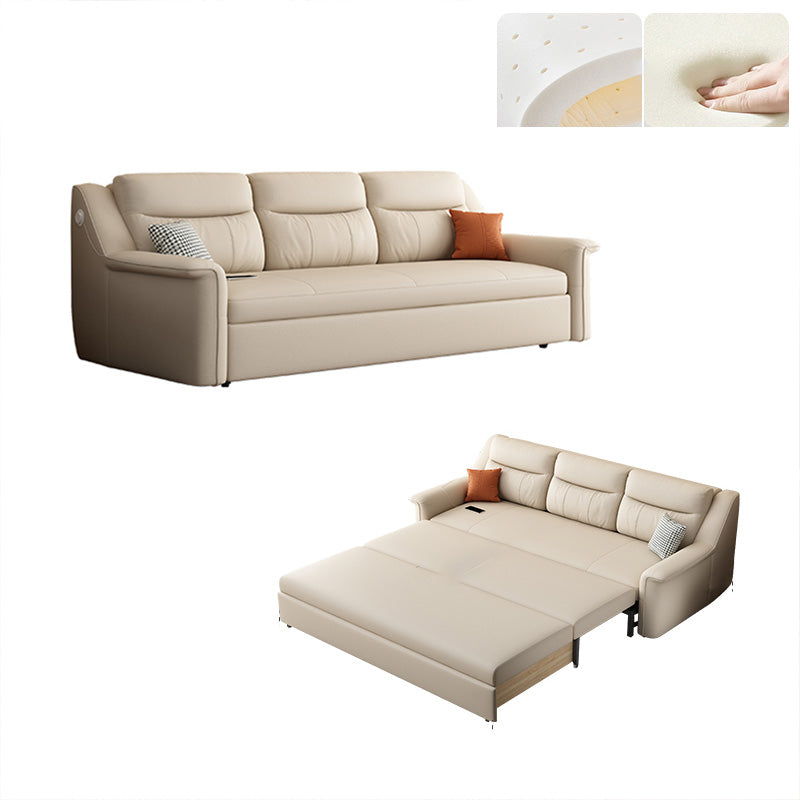 Glam Style Beige Futon Sleeper Sofa Bed with Loose Back in Bonded Leather