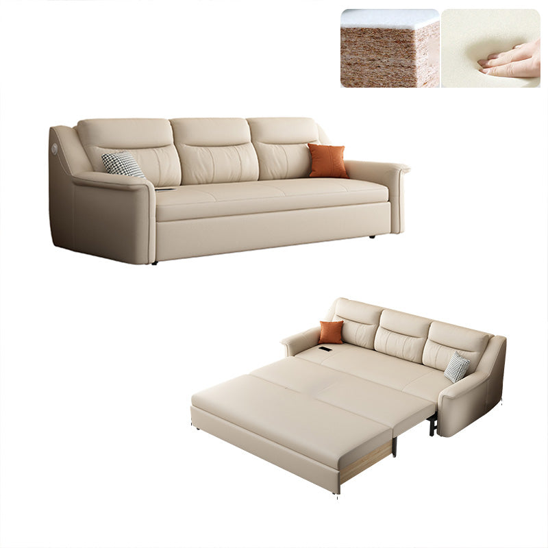 Glam Style Beige Futon Sleeper Sofa Bed with Loose Back in Bonded Leather