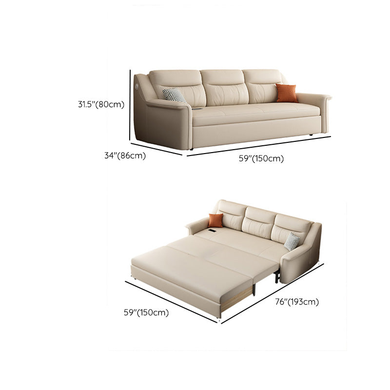 Glam Style Beige Futon Sleeper Sofa Bed with Loose Back in Bonded Leather