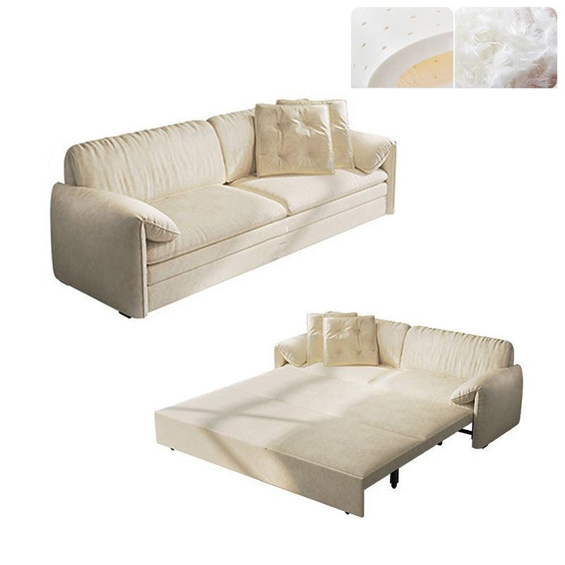 Glam Style White Futon Sleeper Sofa Bed in Velvet with Storage