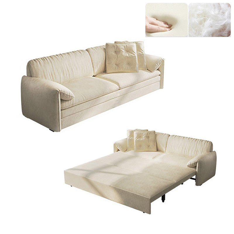 Glam Style White Futon Sleeper Sofa Bed in Velvet with Storage