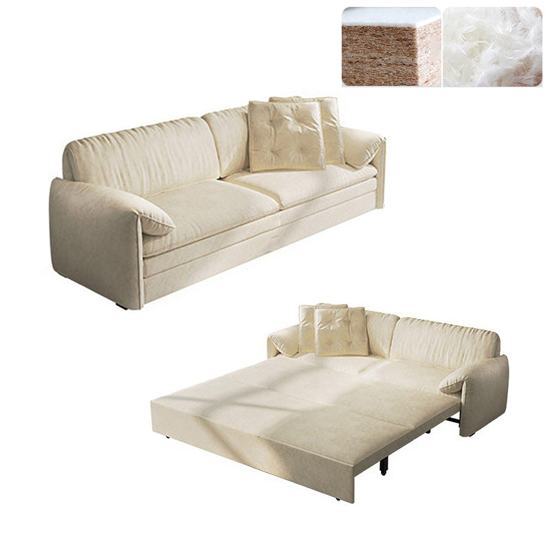 Glam Style White Futon Sleeper Sofa Bed in Velvet with Storage