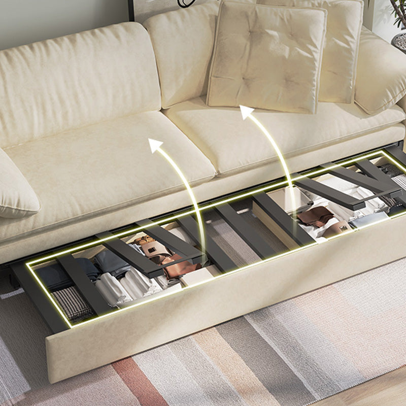 Glam Style White Futon Sleeper Sofa Bed in Velvet with Storage