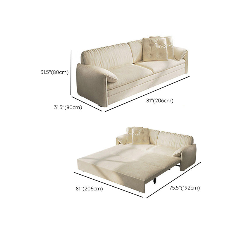 Glam Style White Futon Sleeper Sofa Bed in Velvet with Storage