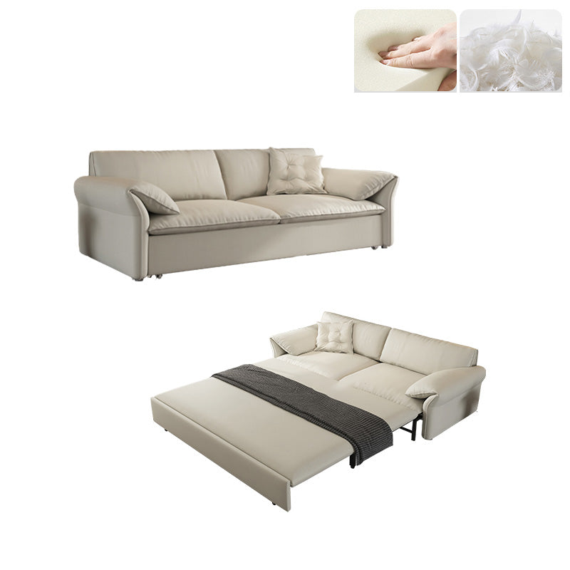 Contemporary Beige Futon Sleeper Sofa Bed with Solid Wood Storage